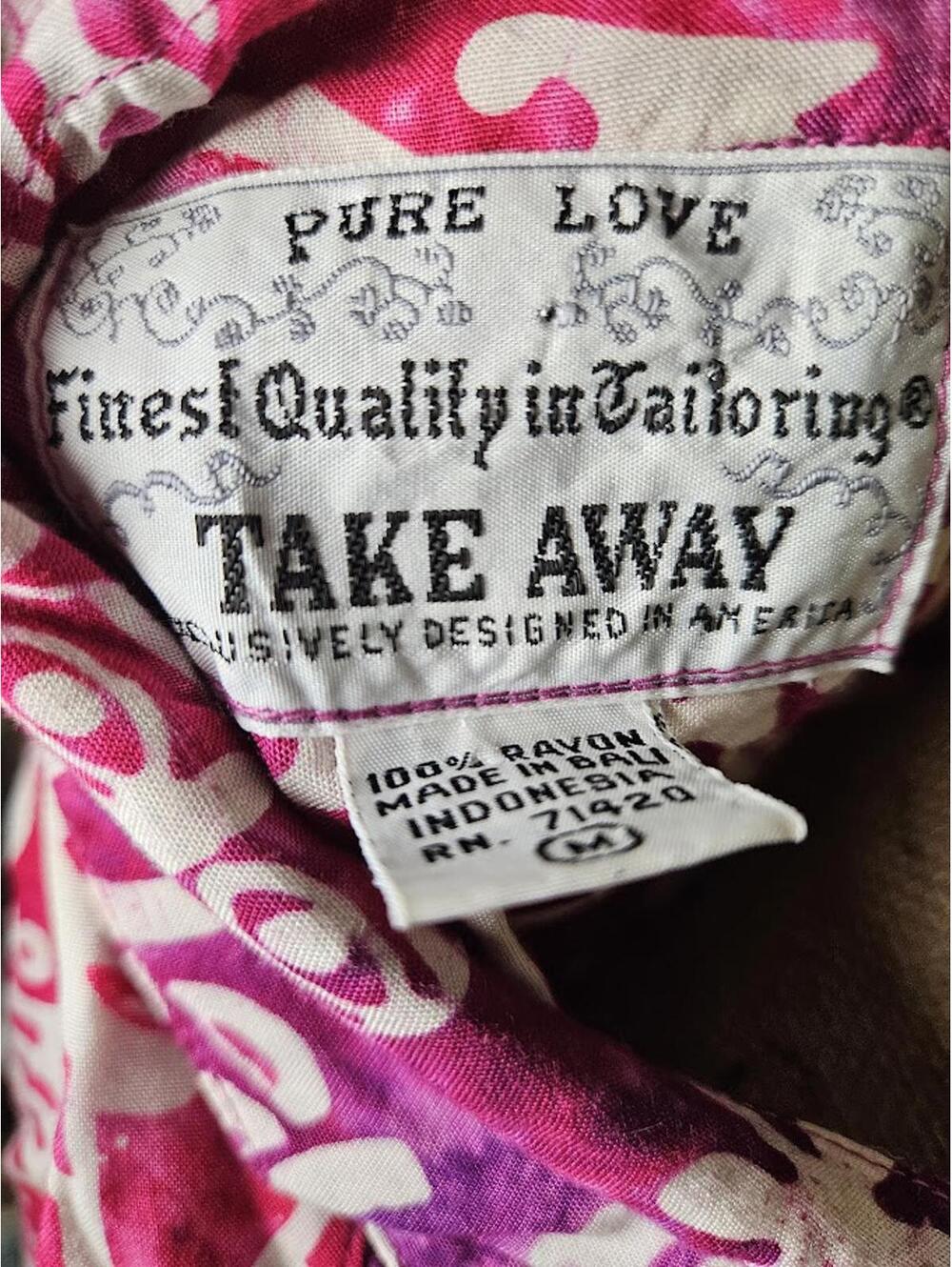 Vintage Take Away Pink Button Up Shirt Boho Artsy Hawaiian Top - Picture 5 of 5